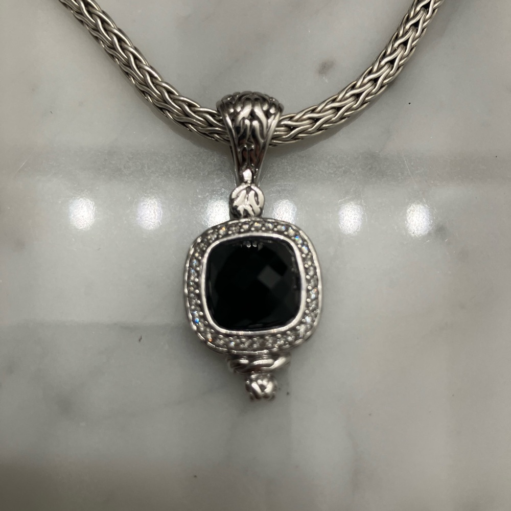 John Hardy Onyx Diamond Batu Mata Pendant with Iconic Wheat Chain Necklace RARE - Picture 4 of 8